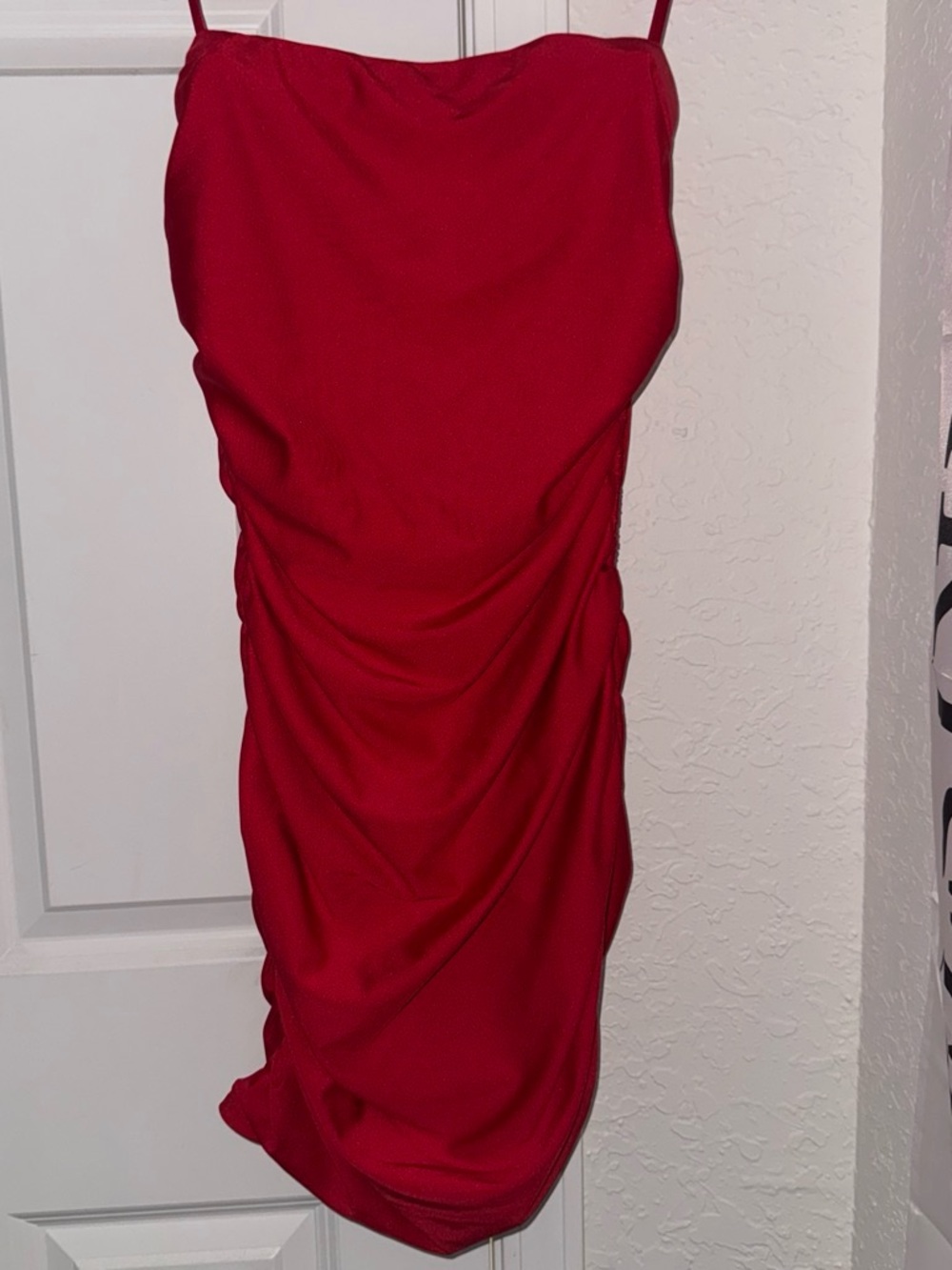 Red Ruched Strapless Dress - Women
